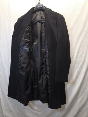 Blokecore Chaps Men's Black Wool Blend Trench Coat Timeless Classic Overcoat 44R